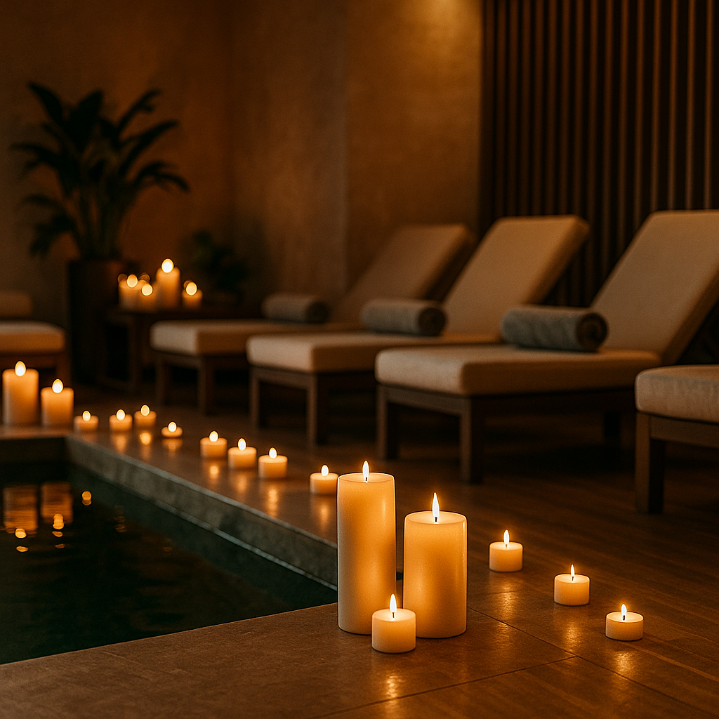Towels and candles at Serenity Spa